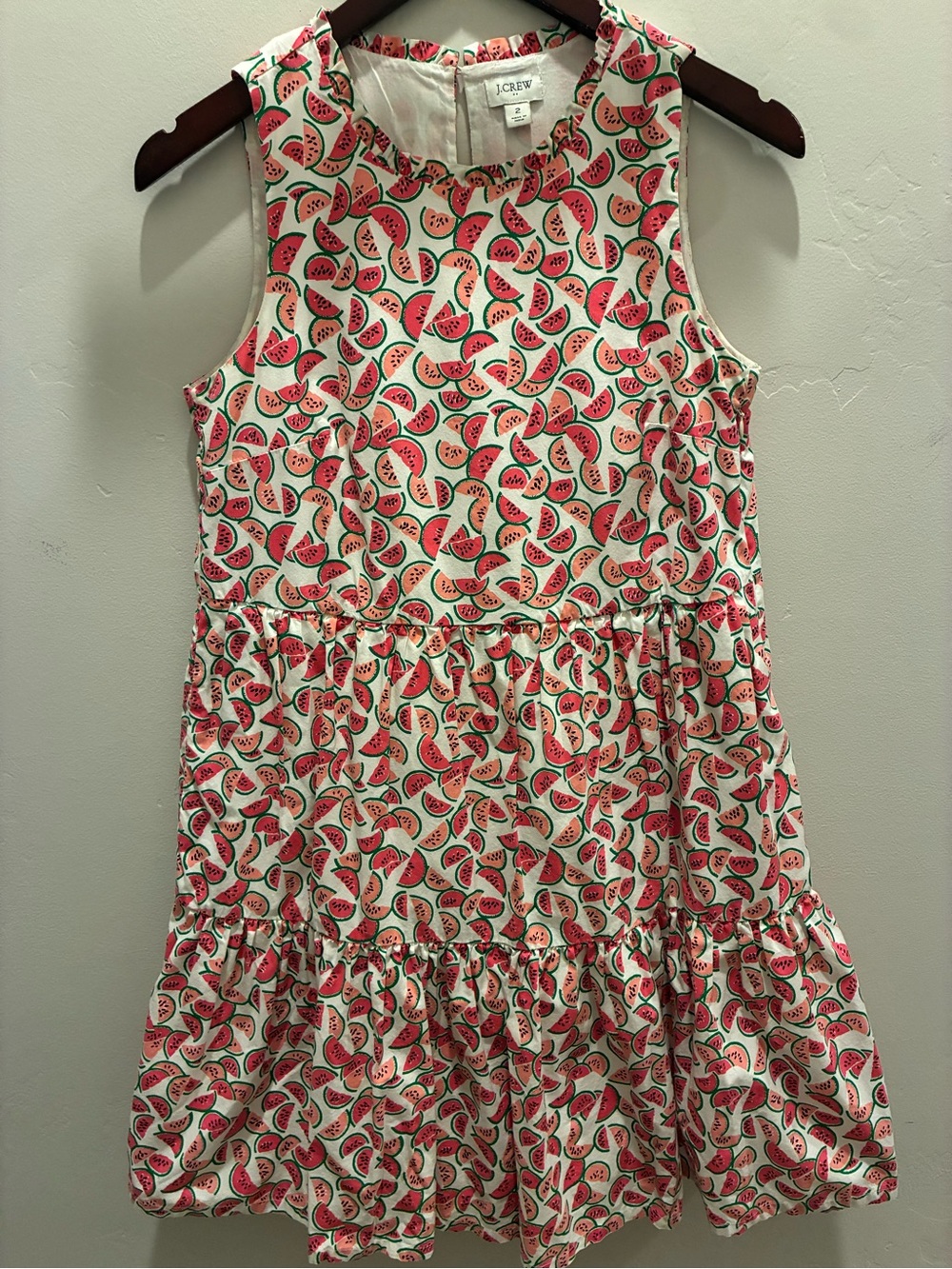 J. Crew women’s Pink Watermelon Print Tiered Dress Size 2